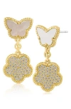 Kenneth Jay Lane Cz By  Cz Pavé Butterfly & Clover Flex Drop Earrings In Mother Of Pearl/gold