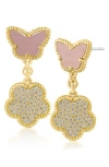 Kenneth Jay Lane Cz By  Cz Pavé Butterfly & Clover Flex Drop Earrings In Pink/gold