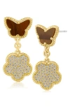 Kenneth Jay Lane Cz By  Cz Pavé Butterfly & Clover Flex Drop Earrings In Tiger Eye/gold