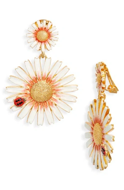Kenneth Jay Lane Daisy Drop Earrings In White
