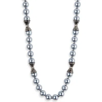 Kenneth Jay Lane Dark Grey Faux Pearl Station Necklace In Metallic