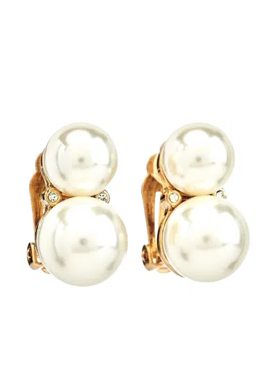 Kenneth Jay Lane Double Cultura Pearl Clip-on Earrings In Gold