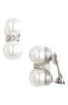 Kenneth Jay Lane Double Faux Pearl Clip-on Earrings In Metallic