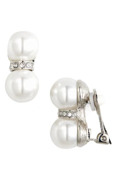 Kenneth Jay Lane Double Faux Pearl Clip-on Earrings In Metallic