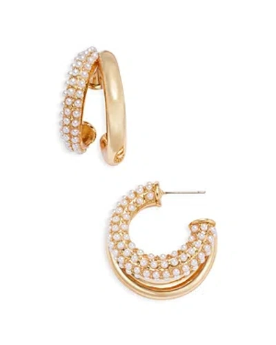 Kenneth Jay Lane Double Imitation Pearl Hoop Earrings In Gold