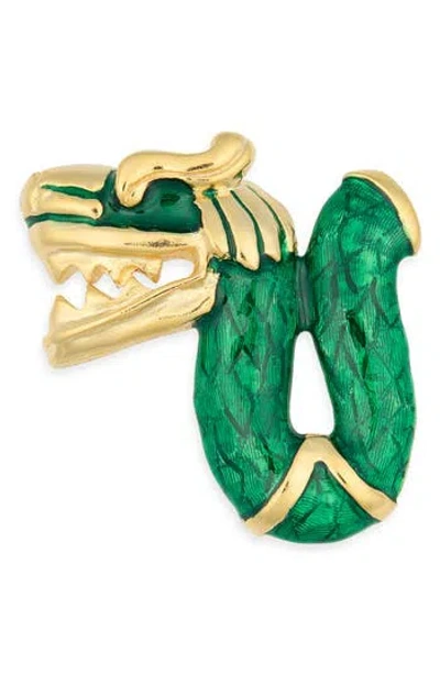 Kenneth Jay Lane Dragon Pin In Green