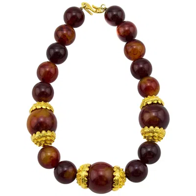 Pre-owned Kenneth Jay Lane Early 1980s Kjl Faux Amber Oversized Bead Necklace In Brown