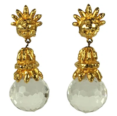 Pre-owned Kenneth Jay Lane Early K.j.l. Hammered Gold And Crystal Earrings In Multi