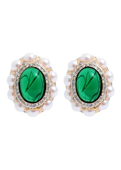 Kenneth Jay Lane Embellished Clip-on Stud Earrings In Green