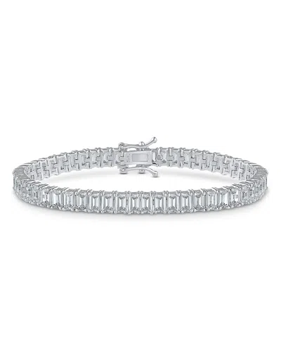 Kenneth Jay Lane Emerald Cut Cubic Zirconia Tennis Bracelet In Rhodium Plated In Silver