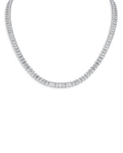 Kenneth Jay Lane Emerald Cut Cubic Zirconia Tennis Necklace In Rhodium Plated, 16 In Silver