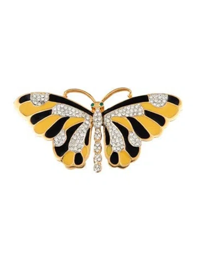 Pre-owned Kenneth Jay Lane Enamel & Crystal Butterfly Brooch In Multicolor