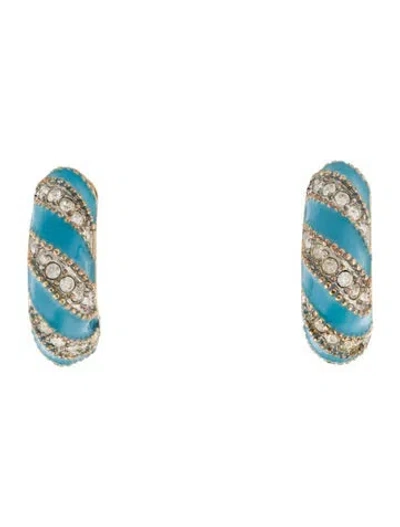 Pre-owned Kenneth Jay Lane Enamel & Crystal Clip-on Earrings In Blue