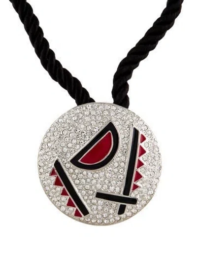 Pre-owned Kenneth Jay Lane Enamel & Crystal Cord Pendant Brooch