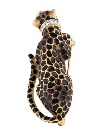 Pre-owned Kenneth Jay Lane Enamel & Crystal Leopard Brooch In Multicolor