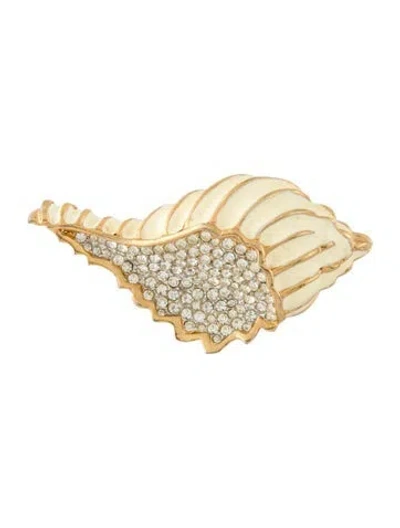 Pre-owned Kenneth Jay Lane Enamel & Crystal Shell Pin Brooch In Multi