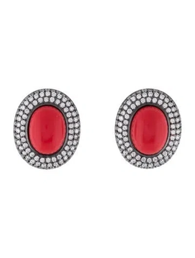 Pre-owned Kenneth Jay Lane Enamel & Crystal Stud Earrings In Pink