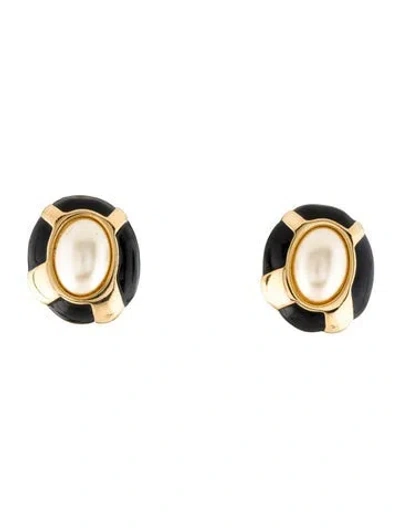 Pre-owned Kenneth Jay Lane Enamel & Faux Pearl Clip-on Earrings In Multi