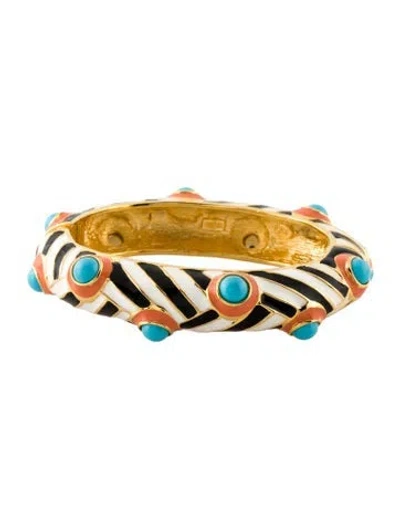 Pre-owned Kenneth Jay Lane Enamel & Stone Studded Hinge Bangle Bracelet, 7.25" In Multicolor