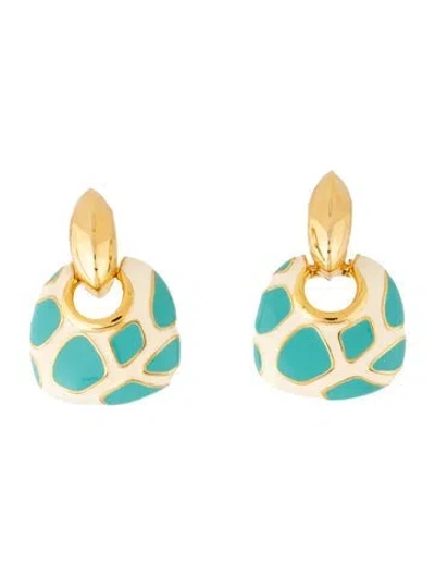 Pre-owned Kenneth Jay Lane Enamel Animal Print Door Knocker Clip-on Earring Set In Multicolor