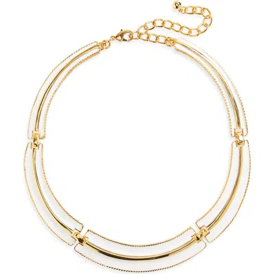 Kenneth Jay Lane Enamel Bib Necklace In Metallic