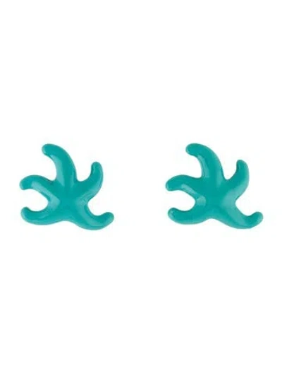 Pre-owned Kenneth Jay Lane Enamel Clip On Earrings In Blue