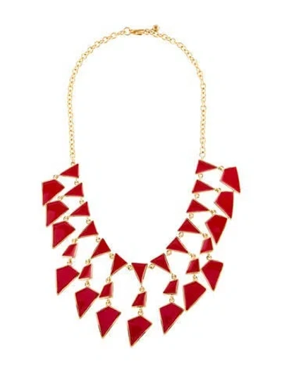 Pre-owned Kenneth Jay Lane Enamel Collar Necklace, 19" In Red