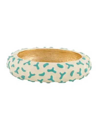 Pre-owned Kenneth Jay Lane Enamel Coral Hinge Bangle Bracelet, 7" In Multicolor