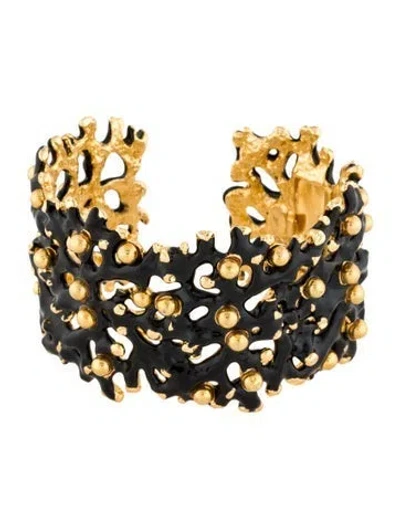 Pre-owned Kenneth Jay Lane Enamel Cuff Bracelet, 7" In Black