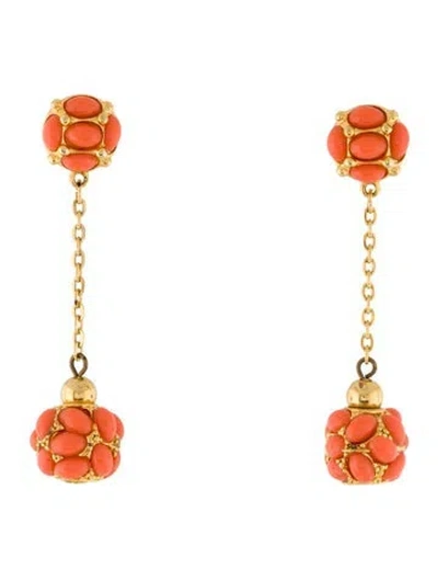 Pre-owned Kenneth Jay Lane Enamel Drop Earrings In Orange