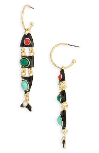 Kenneth Jay Lane Enamel Fish Drop Hoop Earrings In Gold