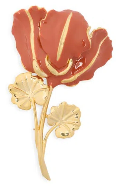 Kenneth Jay Lane Enamel Flower Pin In Gold