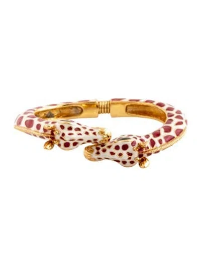 Pre-owned Kenneth Jay Lane Enamel Giraffe Head Hinged Bangle Bracelet, 5.5" In Multicolor