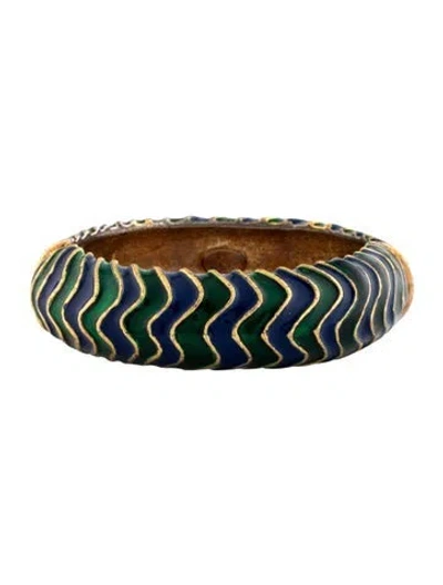 Pre-owned Kenneth Jay Lane Enamel Hinged Cuff Bracelet, 6" In Blue/green