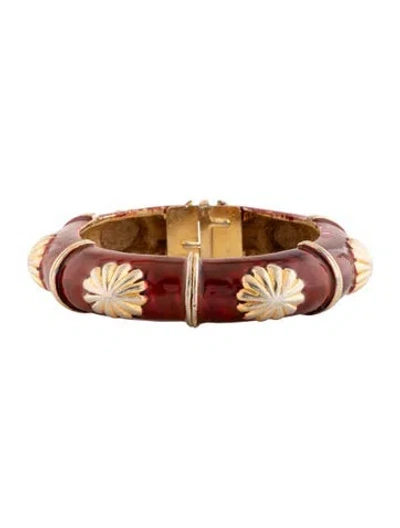 Pre-owned Kenneth Jay Lane Enamel Hinged Cuff Bracelet, 6.25" In Red