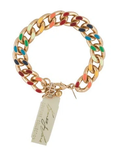 Pre-owned Kenneth Jay Lane Enamel Multi-color Chain Link Bracelet, 8.5" In Blue/green/orange