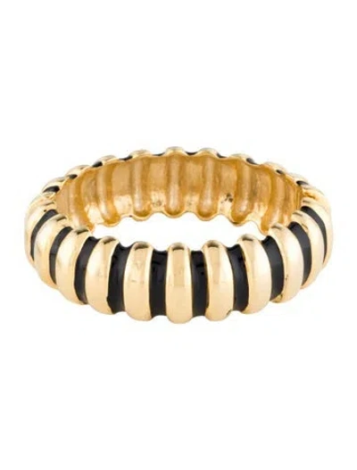 Pre-owned Kenneth Jay Lane Enamel, Ribbed Hinged Bangle Bracelet, 6.5" In Multi
