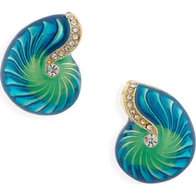 Kenneth Jay Lane Enamel Shell Earrings In Lapis