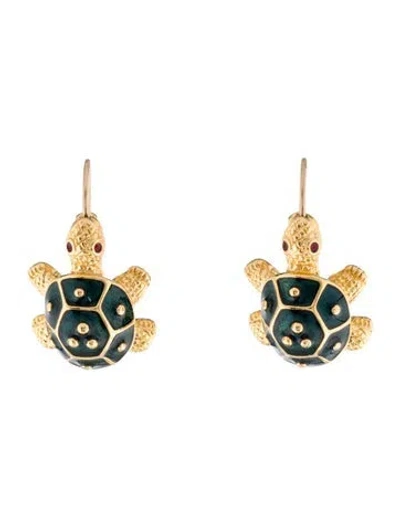 Pre-owned Kenneth Jay Lane Enamel Turtle Drop Earrings In Multi