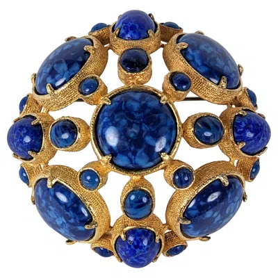 Pre-owned Kenneth Jay Lane Faux Lapis Domed Crest In Multi