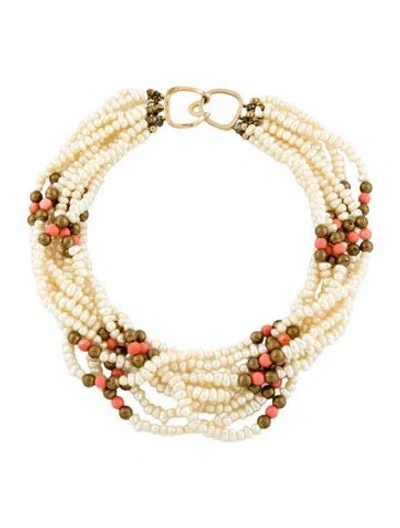Pre-owned Kenneth Jay Lane Faux Pearl & Bead Collar Necklace, 17" In Multi