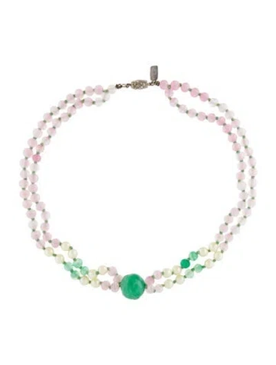 Pre-owned Kenneth Jay Lane Faux Pearl & Bead Double Strand Necklace, 16" In Multi