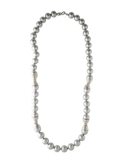 Pre-owned Kenneth Jay Lane Faux Pearl & Crystal Bead Strand Necklace, 34" In Multi