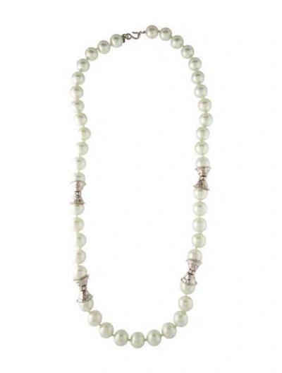 Pre-owned Kenneth Jay Lane Faux Pearl & Crystal Bead Strand Necklace, 34.25" In Multi