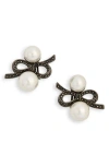 Kenneth Jay Lane Faux Pearl & Crystal Bow Clip-on Earrings In White
