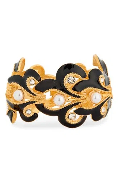 Kenneth Jay Lane Faux Pearl & Crystal Bracelet In Polished Gold