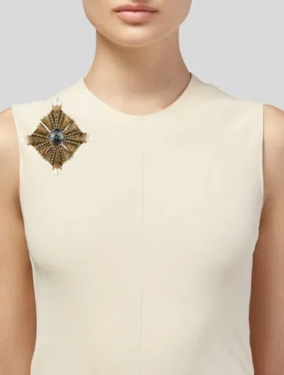 Pre-owned Kenneth Jay Lane Faux Pearl & Crystal Brooch In Transparent