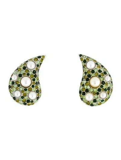Pre-owned Kenneth Jay Lane Faux Pearl & Crystal Clip On Earrings In Multi