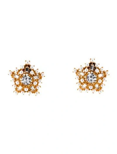 Pre-owned Kenneth Jay Lane Faux Pearl & Crystal Clip-on Earrings In Multi