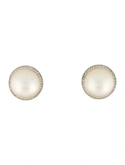 Pre-owned Kenneth Jay Lane Faux Pearl & Crystal Clip-on Earrings In Multicolor